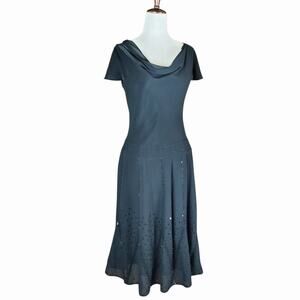 Whimsigoth Fairy Dress Black Sequin Midi Cowl Neck Y2K Bice - Size 4